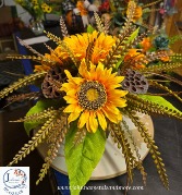 Silk Sunflower arrangement with pods  