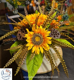 Silk Sunflower arrangement with pods  