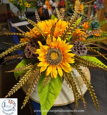 Silk Sunflower arrangement with pods  