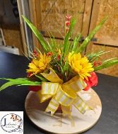 Silk Sunflower Arrangement with red accents  