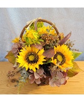 Silk Sunflowers Basket Silk Arrangement