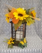 Silk Sunflowers Lantern & Butterfly 