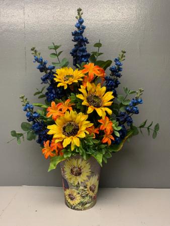 (Silk) Sunflowers with orange and Dark Blue too Artificial silk 