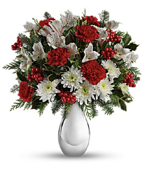 SILVER AND SNOWFLAKES FLOWER ARRANGEMENT