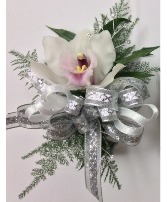 Silver and White Orchid Corsage
