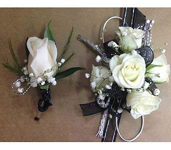 black and silver corsage