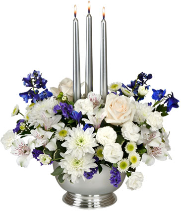Silver Elegance Centerpiece in Jasper, TX | ALWAYS REMEMBERED FLOWERS, GIFTS & PARTY RENTALS