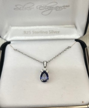 Silver Elegance Necklace Blue Pendant
