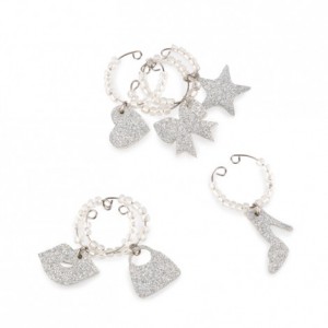 Silver Glitter Fashion Set Wine Glass Charms