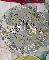 Silver Happy Anniversary White Flowers Balloon 