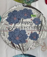 Silver Happy Anniversary Blue Flowers Balloon 