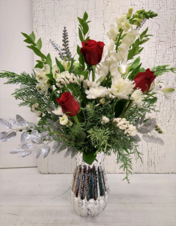 Silver Snow with Red Roses 