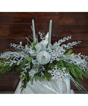 Silver Tidings Evergreen Centerpiece