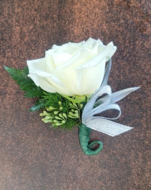 Simple Boutonniere with White Akito Rose 