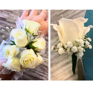 Simple White Wristlet and Boutonnière 