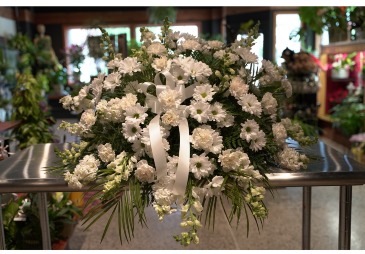 Simplistic White Casket Spray in South Milwaukee, WI | PARKWAY FLORAL INC.