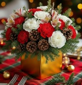 Golden Christmas Bliss Gold Cube Vase Arrangement
