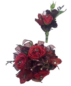 Simply Red Prom Corsage and Boutonniere