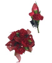 Fancy Red Prom Corsage and Boutonniere