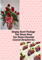 Simply Sweet Package  roses and chocolate covered strawberries