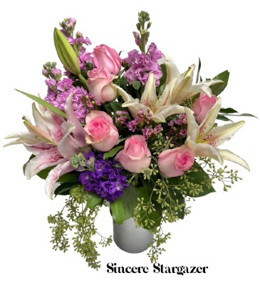 Sincere Stargazer Vase Arrangement in Invermere, BC | INSPIRE FLORAL BOUTIQUE