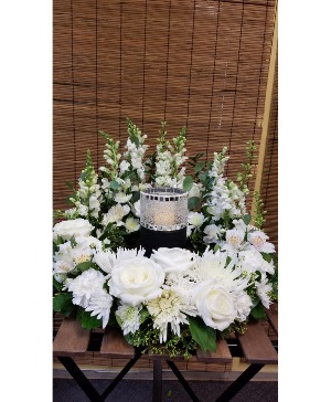 Sincere Thoughts Urn Wreath  White Flowers Cremation Wreath