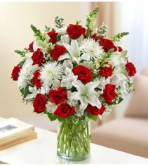 Sincerest Sorrow™ Red and White Sympathy Arrangement