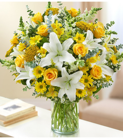 Sincerest Sorrow™ Yellow and White Sympathy Arrangement