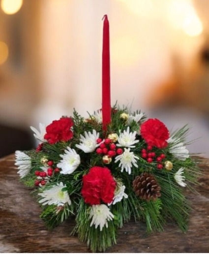 Single Candle Centerpiece FHF-2229 Fresh  Arrangement (local delivery only)
