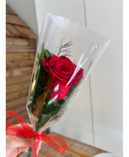 Classic Red Rose with Holiday Bow Handheld Bouquet