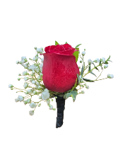 Single Red Rose Boutonniere Choice of Ribbon Color