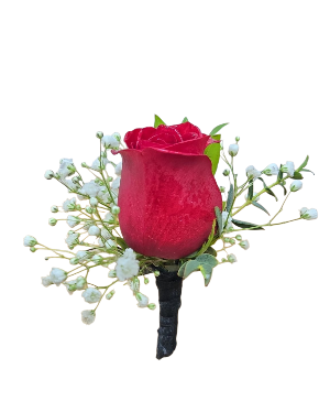Single Red Rose Boutonniere Choice of Ribbon Color