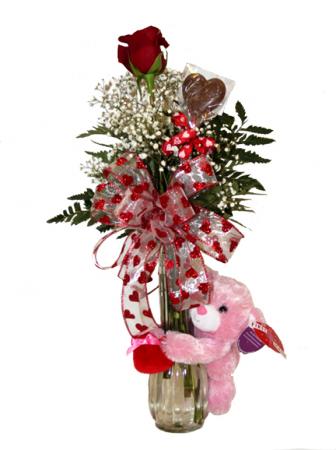 Single Rose Single Rose with Plush Hugger Bear