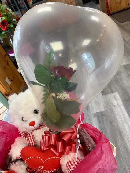 Single Rose Stuffed Balloon with Bear Stuffed Balloon