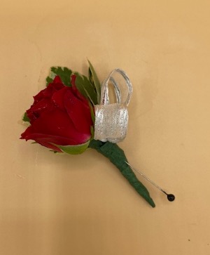 Single Spray Rose Boutonniere with Ribbon Boutonniere