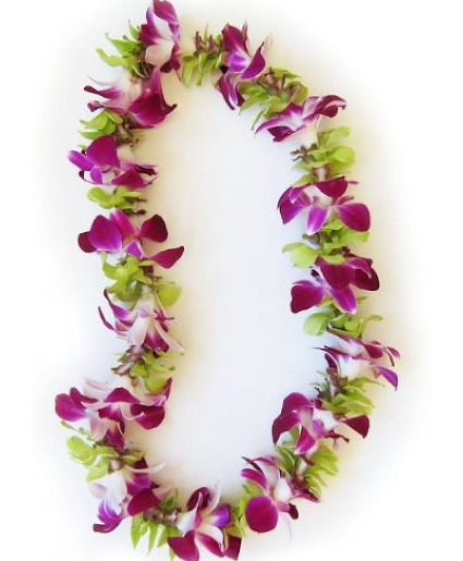 Single Strand Orchid Lei -Green & Purple 