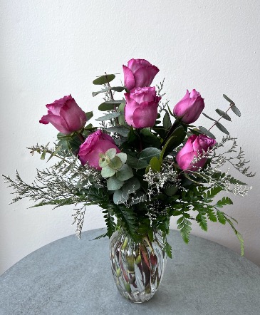 Six Lavender Roses  in La Grande, OR | FITZGERALD FLOWERS