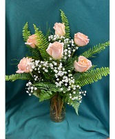 Six Peach Roses Vase Arrangement