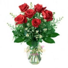 Six Roses Arranged Vase