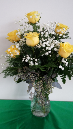 Six Yellow Roses  Vase Arrangement