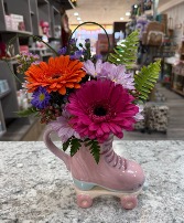Skating into your heart Gerbera Daisies in Roller Skate Vase 