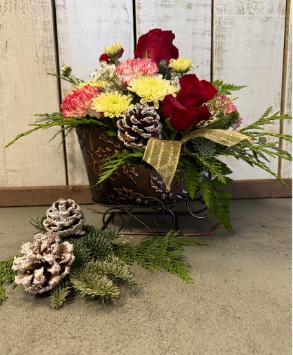 Sleigh Centerpiece Holiday arrangement