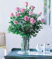 One Dozen Pink Roses   Vase Arrangement 
