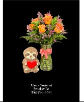 Slothfully in Love  Dozen roses vased with sloth 