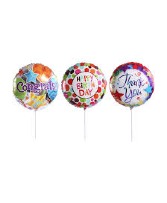 Small round or square foil balloons on a stick 