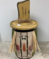 Small Scarecrow Barrel Wooden Decor