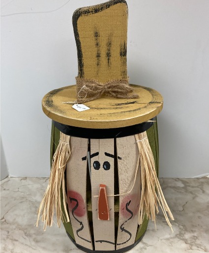 Small Scarecrow Barrel Wooden Decor