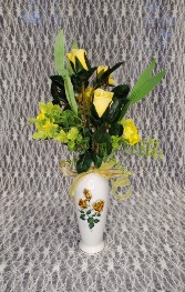 Small Vase w/ Yellow Roses Silk Arrangement in Yellow Roses