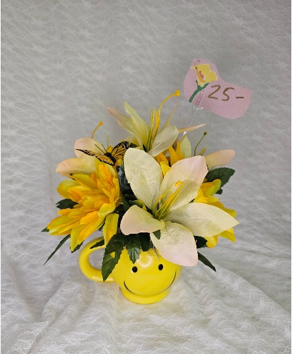 Smiley Face Mug w/ Butterfly & Yellow Silks 