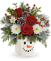 Smiling Snowman Bouquet Vase Arrangement 